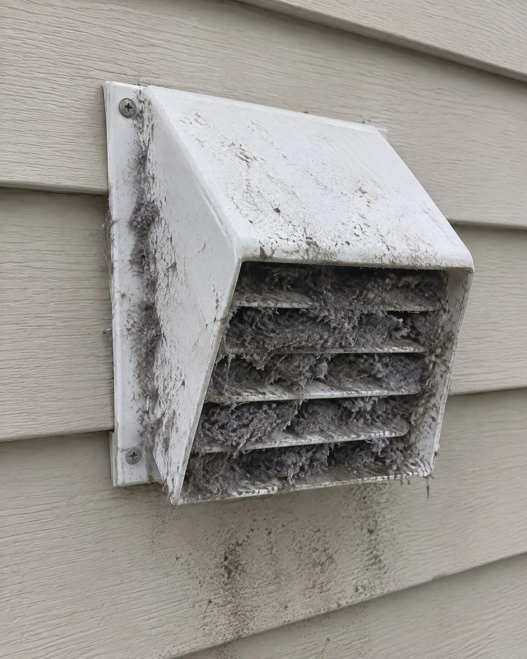 Example: lint-clogged dryer vent hood before cleaning